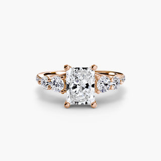 Five stone pavé trellis engagement ring setting with lab-grown diamonds, featuring a detailed gold band and intricate design.