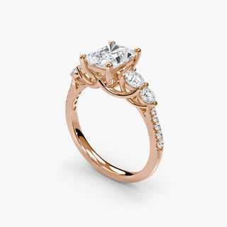 Five stone pavé trellis engagement ring setting from LabGrownDiamonds.com, featuring intricate metalwork and sparkling gemstones from multiple angles.