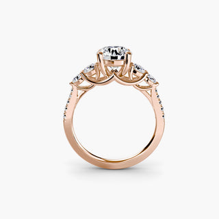 LabGrownDiamonds.com five stone pavé trellis engagement ring setting with round diamonds, viewed from the front.