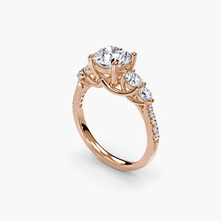 LabGrownDiamonds.com five stone pavé trellis engagement ring setting with round diamonds, shown from four angles.