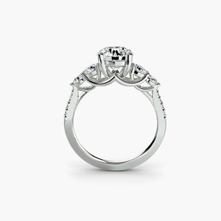 LabGrownDiamonds.com five stone pavé trellis engagement ring in white gold, featuring round diamonds from the front view.