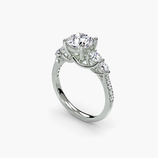 LabGrownDiamonds.com five stone pavé trellis engagement ring setting with round diamonds, shown from four angles in white gold.