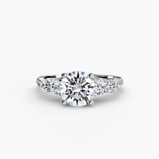 Five Stone Trellis Cathedral Engagement Ring with Pavé Band