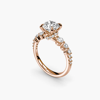Graduated diamond band with hidden halo engagement ring setting, round cut diamonds, from LabGrownDiamonds.com, shown from four angles.