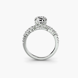 LabGrownDiamonds.com graduated diamond band with hidden halo engagement ring setting, round diamonds, white gold, front view