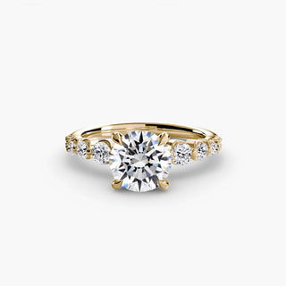 LabGrownDiamonds.com graduated diamond band with hidden halo engagement ring setting featuring round diamonds, viewed from the top.