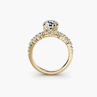 LabGrownDiamonds.com graduated diamond band with hidden halo engagement ring setting, featuring round diamonds and intricate design.