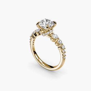 LabGrownDiamonds.com graduated diamond band with hidden halo setting, round diamonds, shown from four angles.