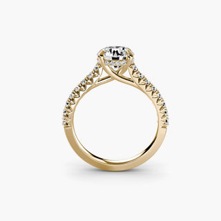 LabGrownDiamonds.com Hidden Halo Pavé Cathedral Engagement Ring setting with round diamonds, shown from the front.