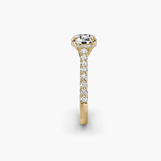LabGrownDiamonds.com Hidden Halo Pavé Cathedral engagement ring setting with round diamonds, side view showing intricate design.