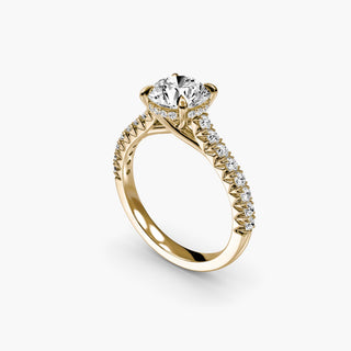 LabGrownDiamonds.com's Hidden Halo Pavé Cathedral Engagement Ring setting with round center stone, shown from four angles.