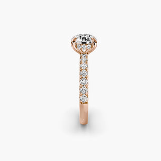 Round hidden halo pavé engagement ring setting with side view, featuring intricate pave details, from LabGrownDiamonds.com