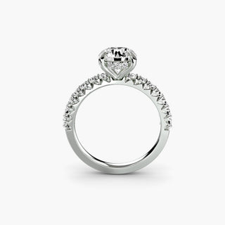 Round white gold Hidden Halo Pavé engagement ring setting by LabGrownDiamonds.com with intricate pavé detailing from the front.