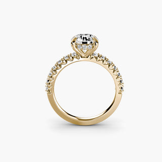 LabGrownDiamonds.com Hidden Halo Pavé engagement ring setting with round diamond and yellow gold finish, front view.