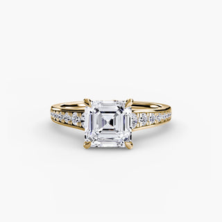 Reverse tapered channel set engagement ring with asscher-cut diamonds, yellow gold setting from LabGrownDiamonds.com