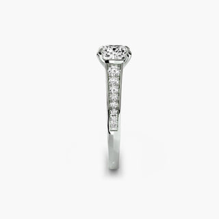 Reverse tapered channel set engagement ring with cushion-cut center, crafted in white gold by LabGrownDiamonds.com.