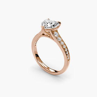 Reverse tapered channel set engagement ring with heart-shaped diamonds, showcasing a sleek, modern design from LabGrownDiamonds.com.