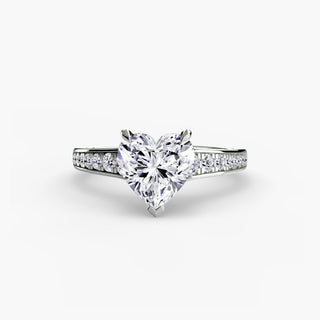 Reverse tapered channel set engagement ring with heart-shaped diamond in white gold, featuring a sleek, modern design.