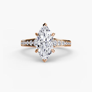 Reverse tapered channel set engagement ring with marquise-shaped diamonds by LabGrownDiamonds.com, featuring a sleek, modern design.