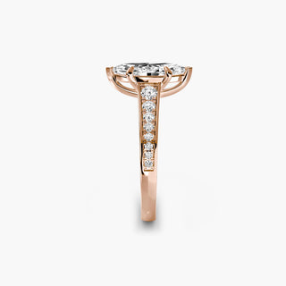 Reverse tapered channel set engagement ring with marquise-cut diamonds, featuring a sleek, modern design in sterling silver.