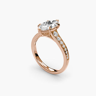 Reverse tapered channel set engagement ring with marquise diamonds, shown from four angles, featuring LabGrownDiamonds.com setting.