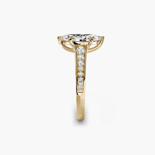 Reverse tapered channel set engagement ring with marquise diamonds, featuring a sleek gold setting from LabGrownDiamonds.com.