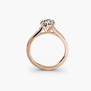 Reverse tapered channel set engagement ring with oval lab-grown diamonds, showcasing a sleek, modern design and sparkling gemstone setting.