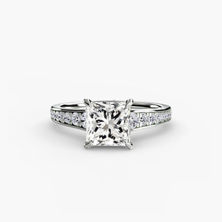 Reverse tapered channel set engagement ring featuring princess-cut diamonds in white gold from LabGrownDiamonds.com.