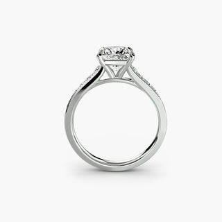 Reverse tapered channel set engagement ring with princess-cut diamonds in white gold, showcasing a sleek, elegant design.