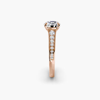 Reverse tapered channel set engagement ring with round diamonds, showcasing side view of the elegant lab-grown diamond setting.
