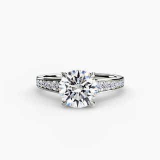 Reverse tapered channel set engagement ring with round lab-grown diamonds in white gold setting, showcasing elegant side profile.