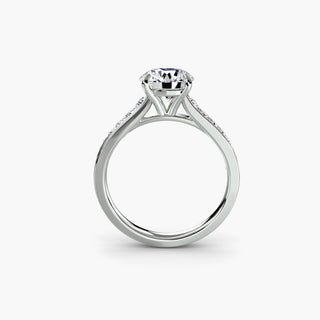 Reverse tapered channel set engagement ring with round diamonds in white gold, showcasing a sleek, modern design.
