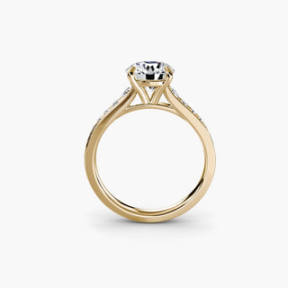 Reverse tapered channel set engagement ring with round diamonds, featuring a sleek gold setting by LabGrownDiamonds.com.