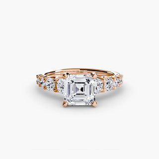 LabGrownDiamonds.com diamond engagement ring with a graduated round U-prong setting and Asscher cut diamonds.