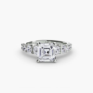 LabGrownDiamonds.com round U-prong diamond band engagement ring with an asscher-cut diamond setting in white gold.