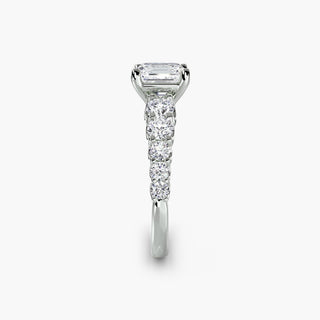 LabGrownDiamonds.com round U-prong diamond band engagement ring with side-set Asscher diamonds in white gold setting.