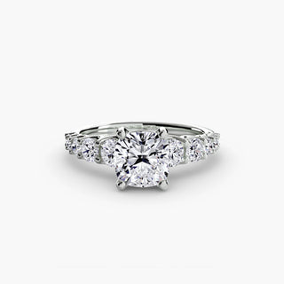 LabGrownDiamonds.com graduated round U-prong diamond band engagement ring in white gold, featuring a cushion-shaped diamond setting.