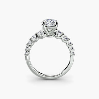 LabGrownDiamonds.com graduated round U-prong diamond band engagement ring in white gold, front view showing cushion-shaped diamonds.