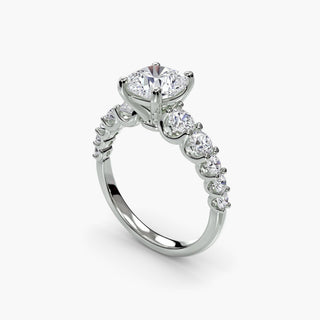 LabGrownDiamonds.com round U-prong diamond band engagement ring viewed from four angles, showcasing the elegant setting and cushion-shaped diamonds.