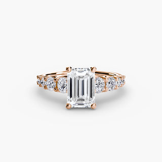 Graduated round U-prong diamond band engagement ring setting with emerald cut diamonds, crafted by LabGrownDiamonds.com.