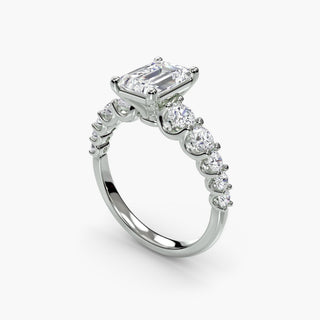 Elegant lab-grown diamond engagement ring with a graduated round U-prong setting in white gold, viewed from four angles.