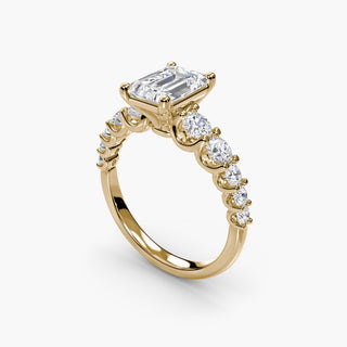 Elegant gold engagement ring with graduated round U-prong diamond band, showcasing four angles of the LabGrownDiamonds.com setting
