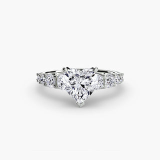 LabGrownDiamonds.com round U-prong diamond band engagement ring with heart-shaped design in white gold setting.