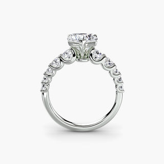 LabGrownDiamonds.com round U-prong diamond band engagement ring with heart-shaped setting, white gold finish, front view