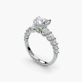 LabGrownDiamonds.com round U-prong diamond band engagement ring with heart-shaped setting, shown from four angles in white gold.