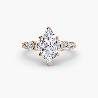 LabGrownDiamonds.com graduated round U-prong diamond band engagement ring with marquise accents, detailed close-up of the setting.