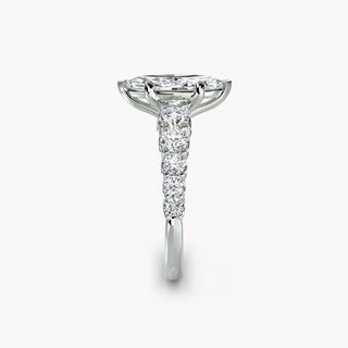 LabGrownDiamonds.com graduated round U-prong diamond band engagement ring in white gold with marquise accents, side view.