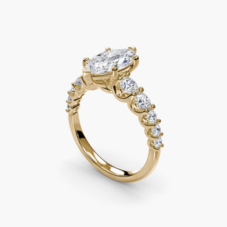 Graduated round U-prong diamond band engagement ring with marquise accents, set in a detailed metal setting by LabGrownDiamonds.com