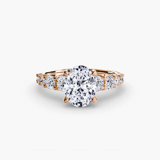 LabGrownDiamonds.com oval graduated round U-prong diamond band engagement ring setting, showcasing detailed metalwork and diamond placement.