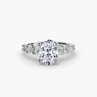 Round U-prong diamond engagement ring setting with lab-grown diamonds in white gold, showcasing the detailed design.